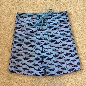 J. Speed Boys Shark Print Blue Swim Shorts Size 10/12